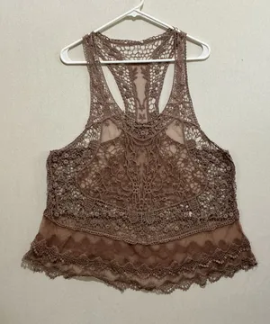 Delicate Crochet Lace Racerback Bandeau - Brown thumbnail 1