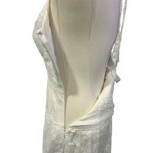 Sangria White Midi Dress Y2K Eyelet Baby Doll Halter Side Zip Cotton Size 8 FLAW thumbnail 9