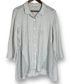 Habitat Clothes To Live In Shirt S Crinkle Crepe Top‎ Asymmetrical Lagenlook thumbnail 1