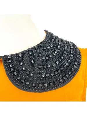 ASOS 60s Retro Mod Shift Dress Beaded Peter Pan Collar Mustard Yellow Size 8 thumbnail 4