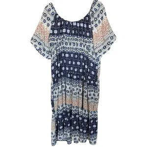NWT DEX Maxi Dress 1X Navy Floral Boho Tiered‎ Puff Elastic Sleeves Flowy Spring thumbnail 12