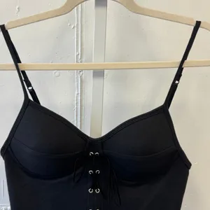 Y2K Betty Blue Lace Up Corset Style Build In Bra Bustier Cami‎ Top Gothic Lg Blk thumbnail 3
