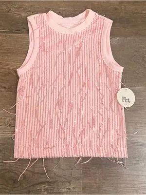 NWT Fct Basics Pink Sequin Fringe Tank thumbnail 1