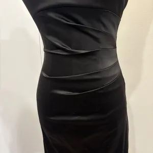VTG Y2K Cache Black Satin Halter Ruched Bodycon Cocktail Wiggle Dress Pinup Sz 2 thumbnail 4