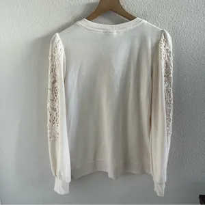 Knox Rose Cream Boho Button Lace Sweatshirt Long Sleeve Medium thumbnail 2