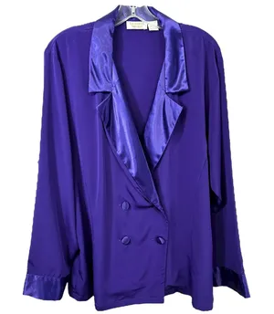 VTG Victoria's‎ Secret Large Pajama Top Purple Satin Trim Double Breasted 1696 thumbnail 1