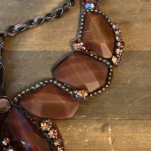 Brown asymmetrical stones woven statement bib necklace thumbnail 4