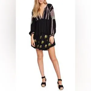 Free People Wild Horses Embroidered‎ Long Sleeve Mini Dress Size Small EUC thumbnail 2