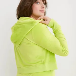 Aerie Real Good Neon Lime Green Velour Cropped Zip Up Hoodie Medium thumbnail 9