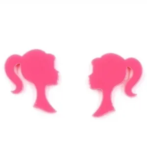 NWT Hot Pink Barbie Doll Silhouette Stud Earrings Barbiecore thumbnail 3
