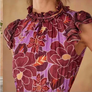 Farm Rio Sweet Floral Midi Dress In Sweet Floral Lilac NWT Size XL thumbnail 4