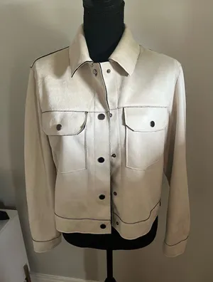 ZARA Women's Beige Faux Suede Contrast Piped Jacket Size S thumbnail 1