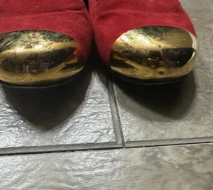 Yves Saint Laurent Red Suede Flats with Gold Toe Caps size 40/10US. thumbnail 5