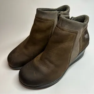 Keen Leather Booties Wedge Heel Chukka Boots Taupe Brindle Sz 8 38.5 Brown Lined thumbnail 1