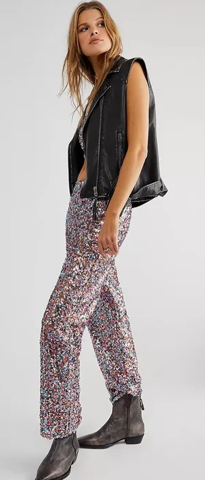 Free People Dance Again Sequin Straight Leg Pants thumbnail 1