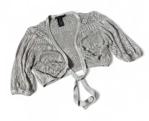 Grass Collection Beige Pointelle Knit Cropped Tie Front Shrug Cardigan M‎ thumbnail 1