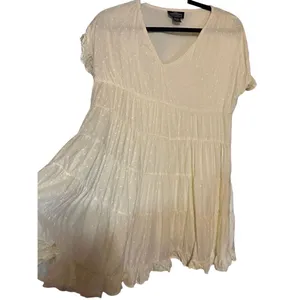 Angie womens Swiss‎ Dot pale yellow tiered baby doll flowy dress sz S thumbnail 5