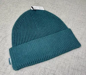 Ribbed Merino Wool Knit Beanie Winter Hat Green Jasper Nwt thumbnail 4