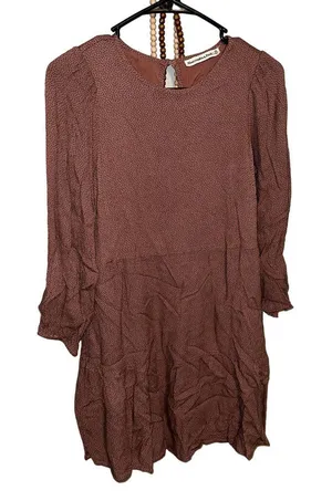 Abercrombie Fitch Brown Black Dot Tiered Mini Dress‎ Puff Sleeve Keyhole thumbnail 1