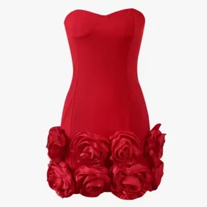 Women’s Red Bodycon Flower Dress Corset Style Back Size L NWOT thumbnail 12