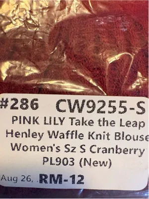 Pink Lily "Take the Leap" Henley Waffle Knit Blouse Size S Cranberry NWT thumbnail 5