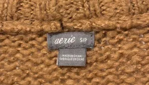 Aerie Oversized Crewneck Sweater Size Small Brown Tan Wool Blend Chunky Knit thumbnail 2