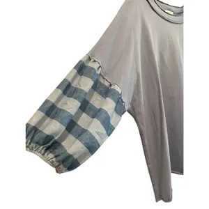Sage Vell Boutique Blue Balloon 3/4 Stripe Sleeve Crew Relaxed Blouse Top XL thumbnail 3