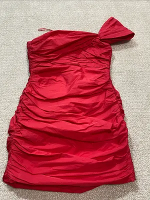 Zara Bright Red One-Shoulder Ruched Mini Dress Size S thumbnail 3