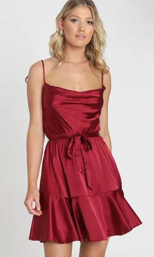 Showpo Like You Never Know Dress In Wine Satin thumbnail 5