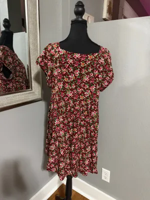 Natural Life floral red rose babydoll cottagecore mini dress medium . thumbnail 4