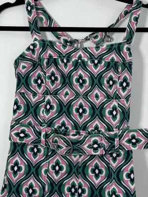 Maeve Anthropologie Escape Seamed Romper Geometric Print Belted Size 8 thumbnail 3