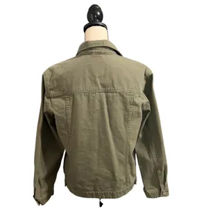 Eddie Bauer Wmns 100% Cotton Olive Green Denim Jean Jacket Sz M Classic Trucker thumbnail 4