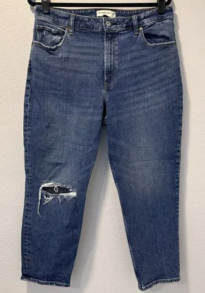 Abercrombie & Fitch Size 32/14 The Mom Hi Rise Curve Love‎ Distressed Denim Jeans thumbnail 1