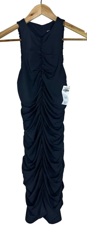 NWT Abercrombie & Fitch Ruched Cutout Bodycon Mini Dress Black Chic Edgy Size S thumbnail 1
