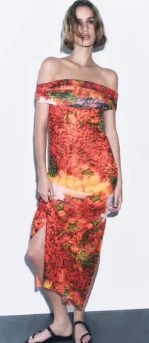 NWT Zara midi floral tulle Dress thumbnail 1