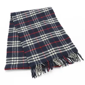 Vintage Burberry House Check Blue, Red & White Lambswool Plaid Scarf thumbnail 2