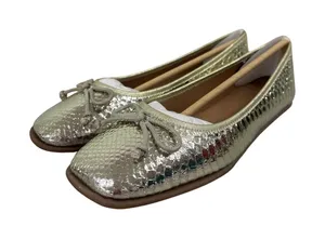 NIB Aerosoles Size 6 Catalina Metallic Silver Leather Snakeskin Slip On Bow Flat thumbnail 1