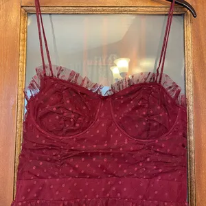 Lulu’s Sweetheart Burgundy Bustier Tulle Tier Polka Dot Cocktail Party Dress NWT thumbnail 2