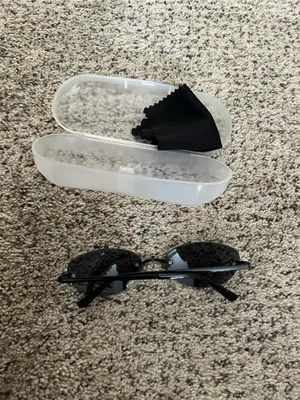 Oval Black Lens Sunglasses with Clear Case thumbnail 3
