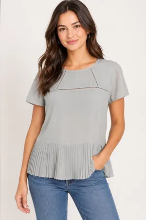 Banana Republic Size S Pleated Peplum Blouse Gray Short Sleeve thumbnail 1
