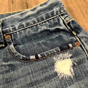 Y2K Abercrombie & Fitch Jean Shorts Blue Distressed Cut Off Womens 8 W29 thumbnail 3