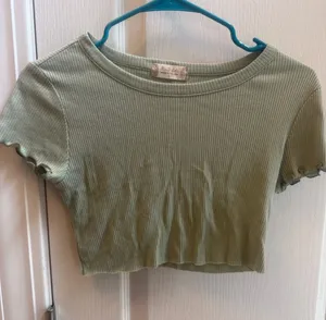 Altar'd State Sage Green Ribbed Lettuce-Edge Crop Top thumbnail 1