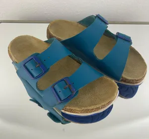 Birkenstock Two Tone Blue Leather Arizona Dual Strap Summer Slip On Sandals thumbnail 1