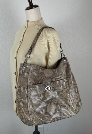 Coach Park Python Snake Print Leather Shoulder Hobo Bag Y2K Style Tan Shiny thumbnail 1