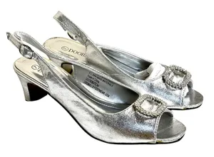 Dooabllo Women’s Vintage Style Silver Peep- Toe Rhinestone Slingback Heels thumbnail 2