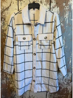 Melloday Women's Black & White Plaid Shacket Coatigan Shirt Flannel Large thumbnail 1