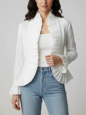 Sorava Golyari White Crinkle Taffeta Ruffle Open Front Jacket Size Small NWT thumbnail 2