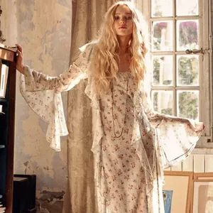 SPELL & THE GYPSY Fleur Frill Bias Maxi Dress Teapot Blue Floral‎ Bohemian Large thumbnail 4
