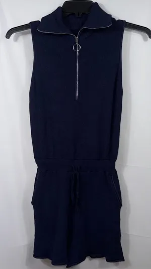 Women’s Small Navy Knit Quarter Zip Romper thumbnail 1