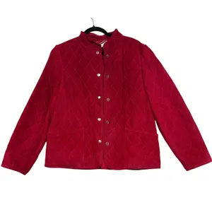 VTG Charter Club L Quilted Leather Jacket Red Mock Neck Equestrian Preppy Winter thumbnail 2